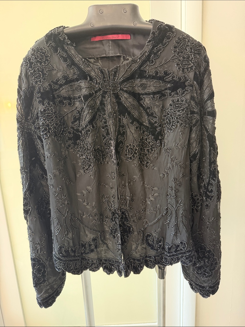 Emma Black Embellished Silk Beaded Black Jacket
